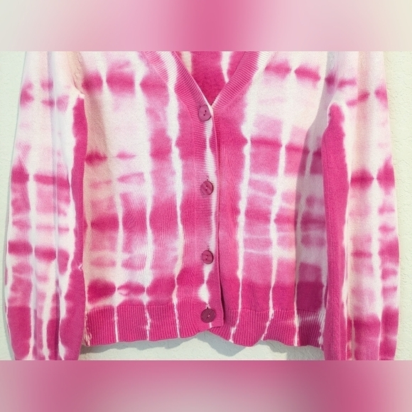 Generation Love Pink White Tie-Dye Cotton Silk Long Sleeve Button-Up Cardigan - Picture 7 of 13